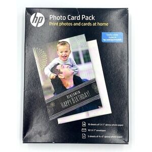 HP Photo Card Pack 10 Sheets 5 X 7 Glossy + 5 Sheets 4 X 6 Paper + 10 Envelopes